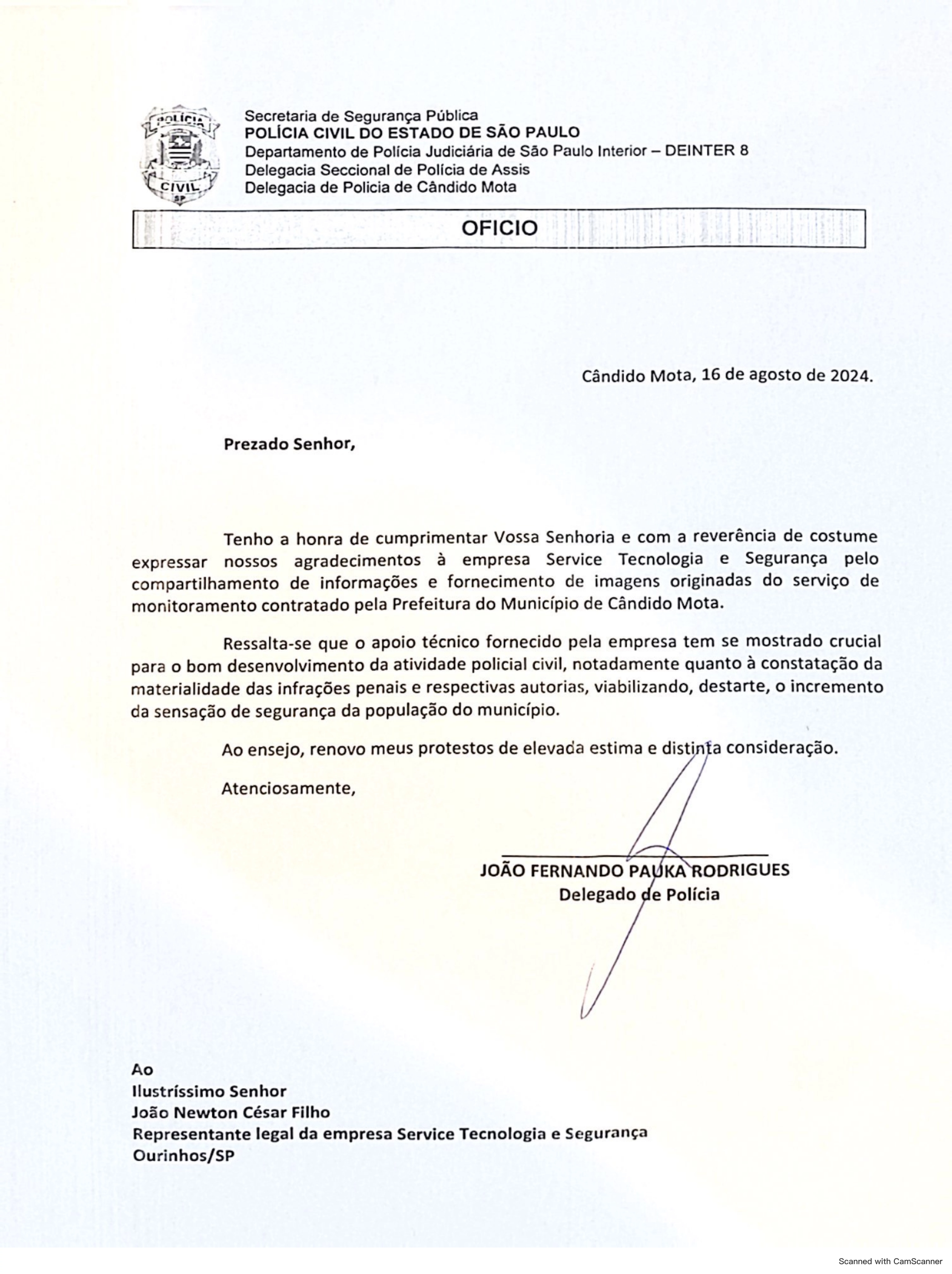 Departamento de Polícia Judiciária – DEINTER 8
Delegacia de Polícia de Candido Mota/SP